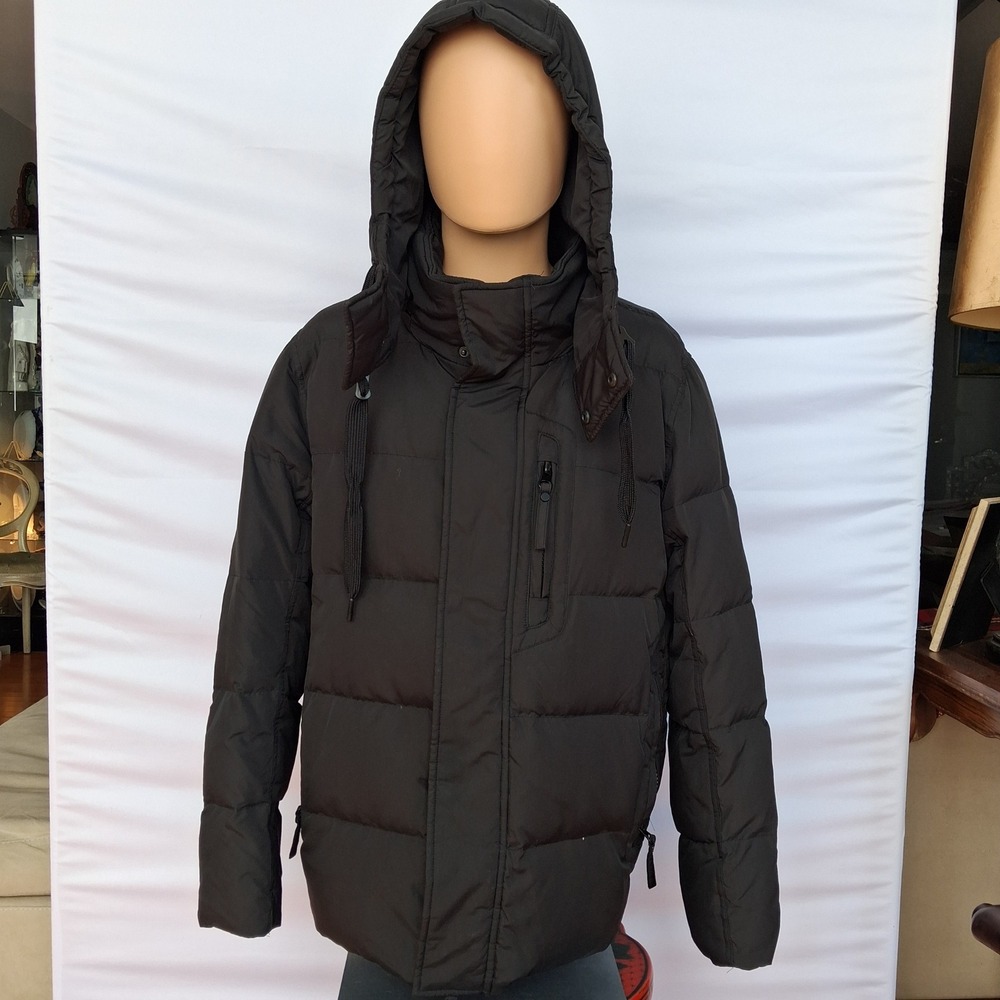 Marc New York Andrew Marc Mens Black Down Puffer Jacket Detachable Hood Medium